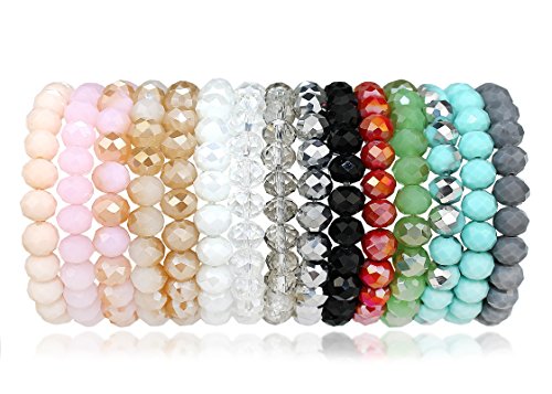 POMINA Hand Faceted Colored Crystal Glass Beaded Stretch Bracelet for Women Teen Girls