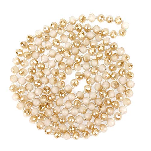 POMINA Hand Knotted Handmade Faceted Crystal Beads Necklace Endless Long Statement Necklace Glass Beaded Strand Long Necklaces for Women, 60 inches