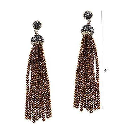 Pomina Crystal Glass Beaded Long Tassel Post Drop Earrings