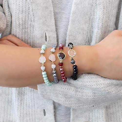 POMINA Faceted Glass Beaded Stretch Bracelets with Multi Pave Balls for Women