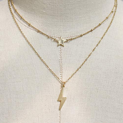 Pomina Gold Dainty Boho Layered Necklace Chic Lightning Bolt Star Charm Necklace for Women Teen Girls