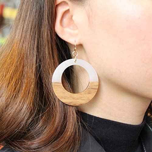Pomina Lightweight Geometric Colored Resin Wood Dangle Drop Earrings for Women