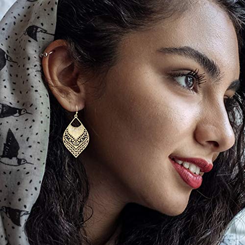 Pomina Lightweight Moroccan Style Dangling Drop Earrings Indian Style Filigree Gold Earrings for Women